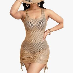 Tan Mesh Swim Cover-Up Dress
